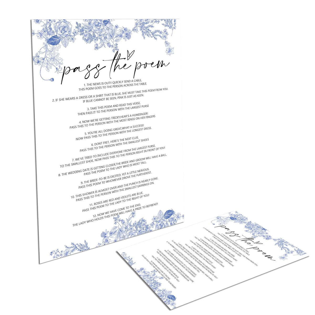 Pass The Poem Bridal Shower Game, Blue Floral Bridal Shower Cards, Wedding Party Game Cards For Guests, Something Blue Before I Do Decorations, Bridal Shower Ideas-Hlyxb04