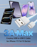 2 Pack 3FT USB A to USB C CarPlay Cable Fast Charging Cord for iPhone 17 16 Samsung Galaxy Pixel iPad