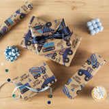 Kids Wrapping Paper Roll, Mini Roll, Blue Truck And Happy Birthday Text Design Kraft Wrap Paper Great For Kids Boys Birthday, Truck Party And More - 17 Inches X 16.4 Feet