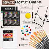 40Pcs Acrylic Paint Set, Art Painting Supplies Kit With 24 Paints, 2 Canvas Panels,10 Brushes, Table Metal Easel Etc, Premium Paint Set For Students, Artists And Beginner