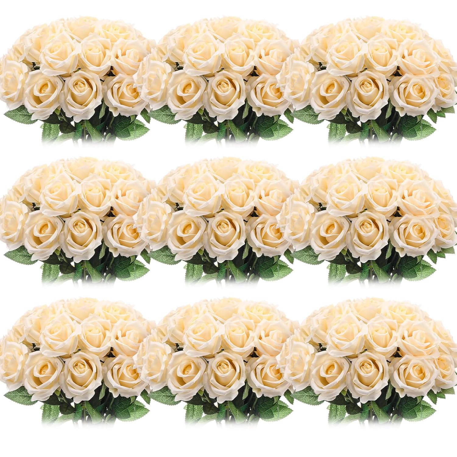 100 Pieces Artificial Roses Flowers Bulk, Long Stem Realistic Fake Silk Roses Bouquet For Table Centerpiece Vases Wedding Party Kitchen Decor (Champagne)