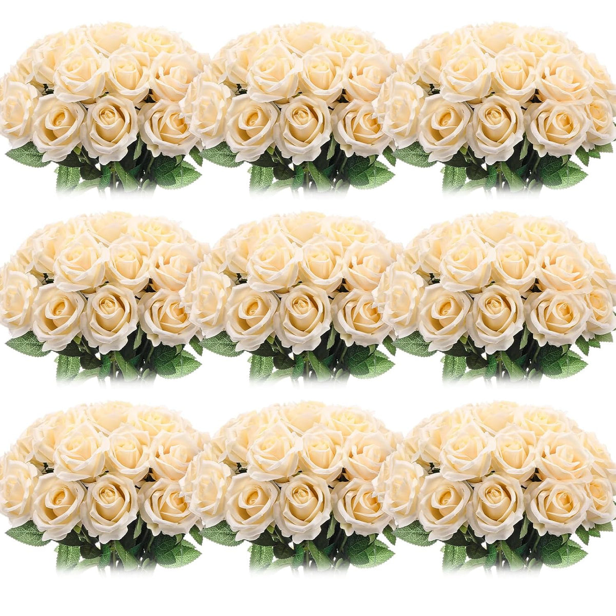 100 Pieces Artificial Roses Flowers Bulk, Long Stem Realistic Fake Silk Roses Bouquet For Table Centerpiece Vases Wedding Party Kitchen Decor (Champagne)