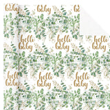 Neutral Baby Shower Wrapping Paper - Mini Roll - 17 Inch X 16.5 Feet - Hello Baby Eucalyptus Sage Green Wrapping Paper For Baby Shower, Baptism Gift Wrap, Kids Birthday