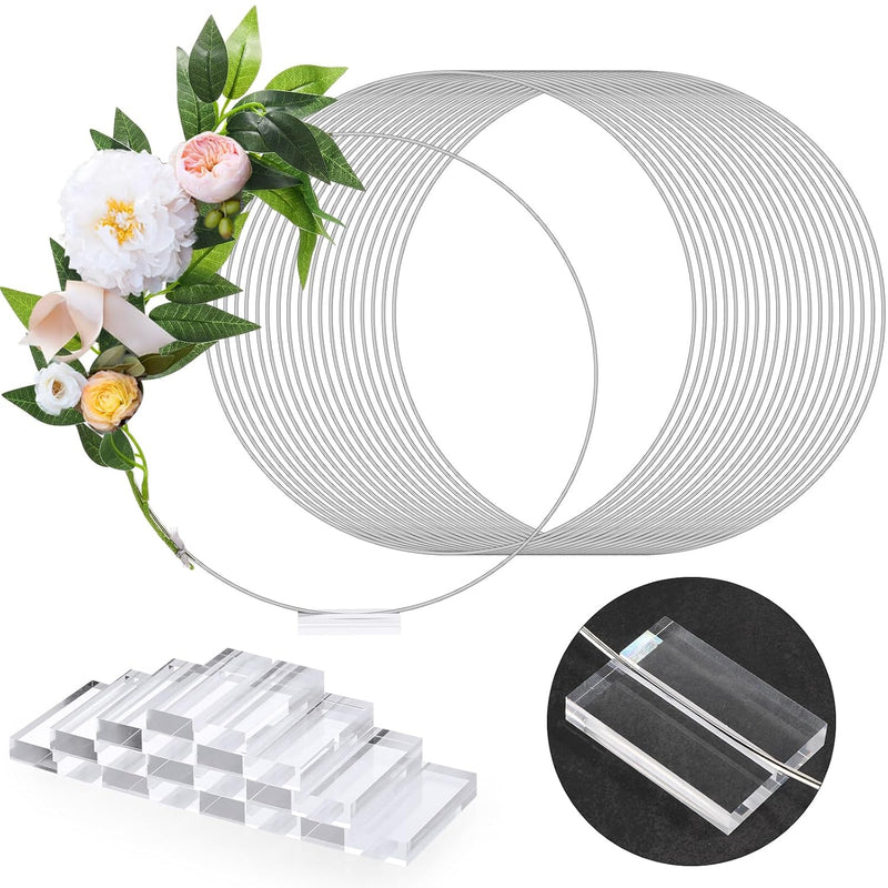 20 Pcs 14 Inch Metal Floral Hoop With 20 Pcs Acrylic Holders Circle Hoop Cente