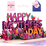Happy Mothers Day Pop Up Card, 3D Purple Flowers Mother’S Day Greeting Cards With Envelope Blank Message Card For Mom Women Wife Daughter Grandma