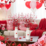 2 Set Valentine'S Day Decorations Valentine'S Day Flowers Berry Picks Stems And Vase Floral Berry Picks Branches Artificial Flower Red Pink Heart Stems Vase Gifts For Irish Table Centerpiece