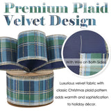 Blue And Green Plaid Christmas Ribbon 2.5 Inch Tartan Velvet Wired Ribbon For Christmas Tree, Garlands, Gift Wrapping, Wreaths, Mantel & Holiday Crafts- Continuous 10 Yards