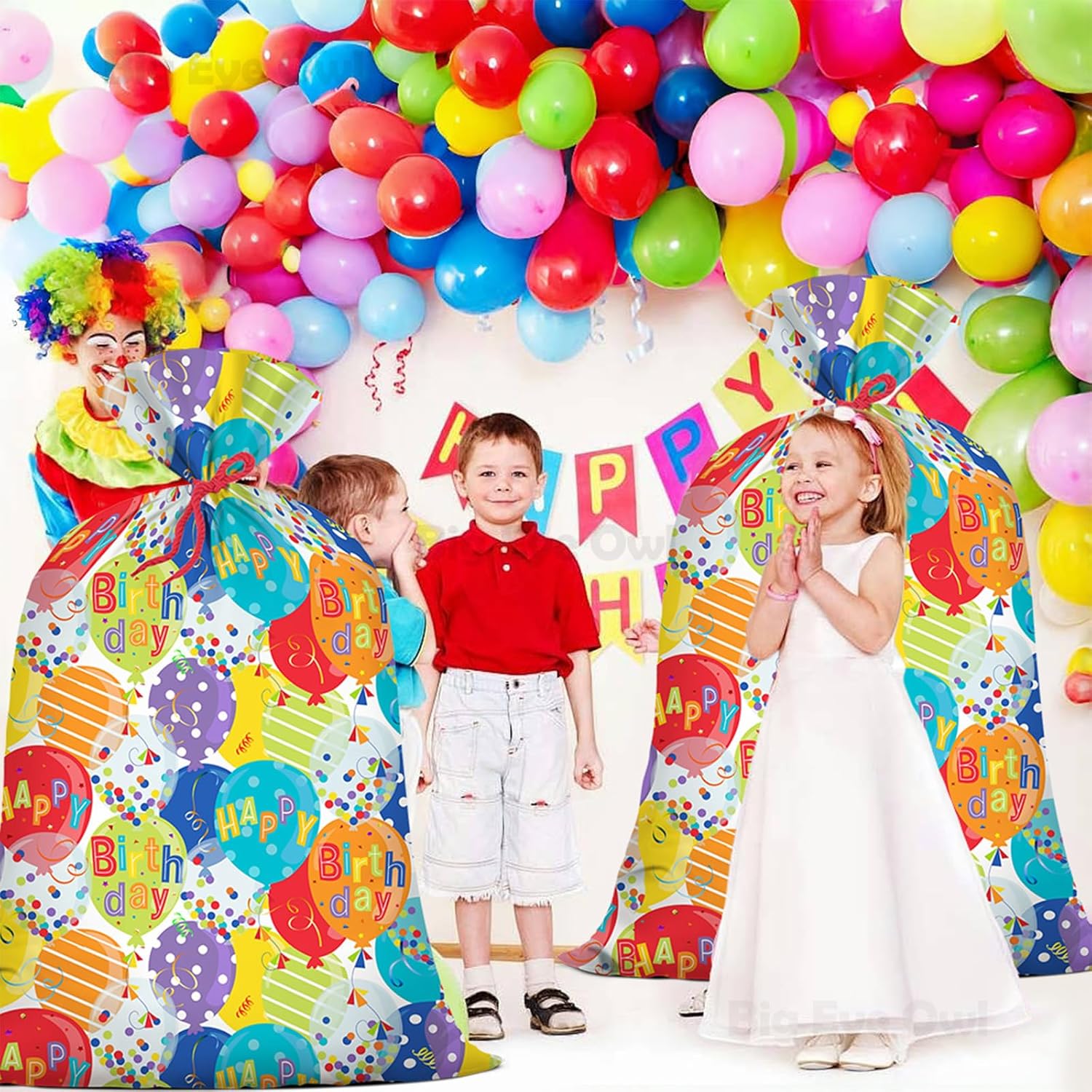 Extra Large Jumbo Happy Birthday Present Bag - 36''X48'' Xl Oversized Party Gift Wrapping Bags With Colorful Balloon Confetti Design