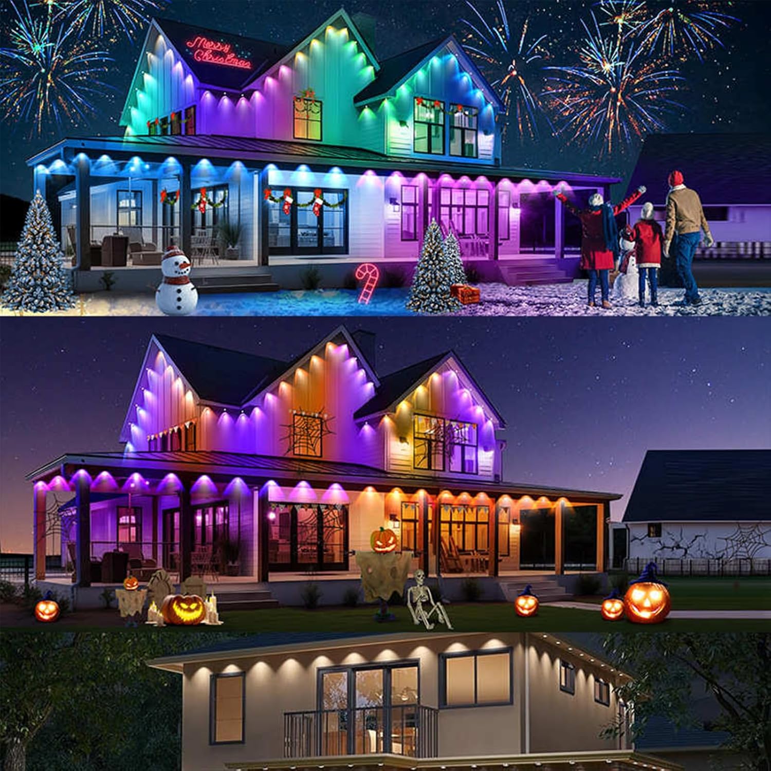 Permanent Outdoor Lights, Rgb Eave Lights With App Control Remote, Ip67 Waterproof Led String Lights For Christmas, Hall