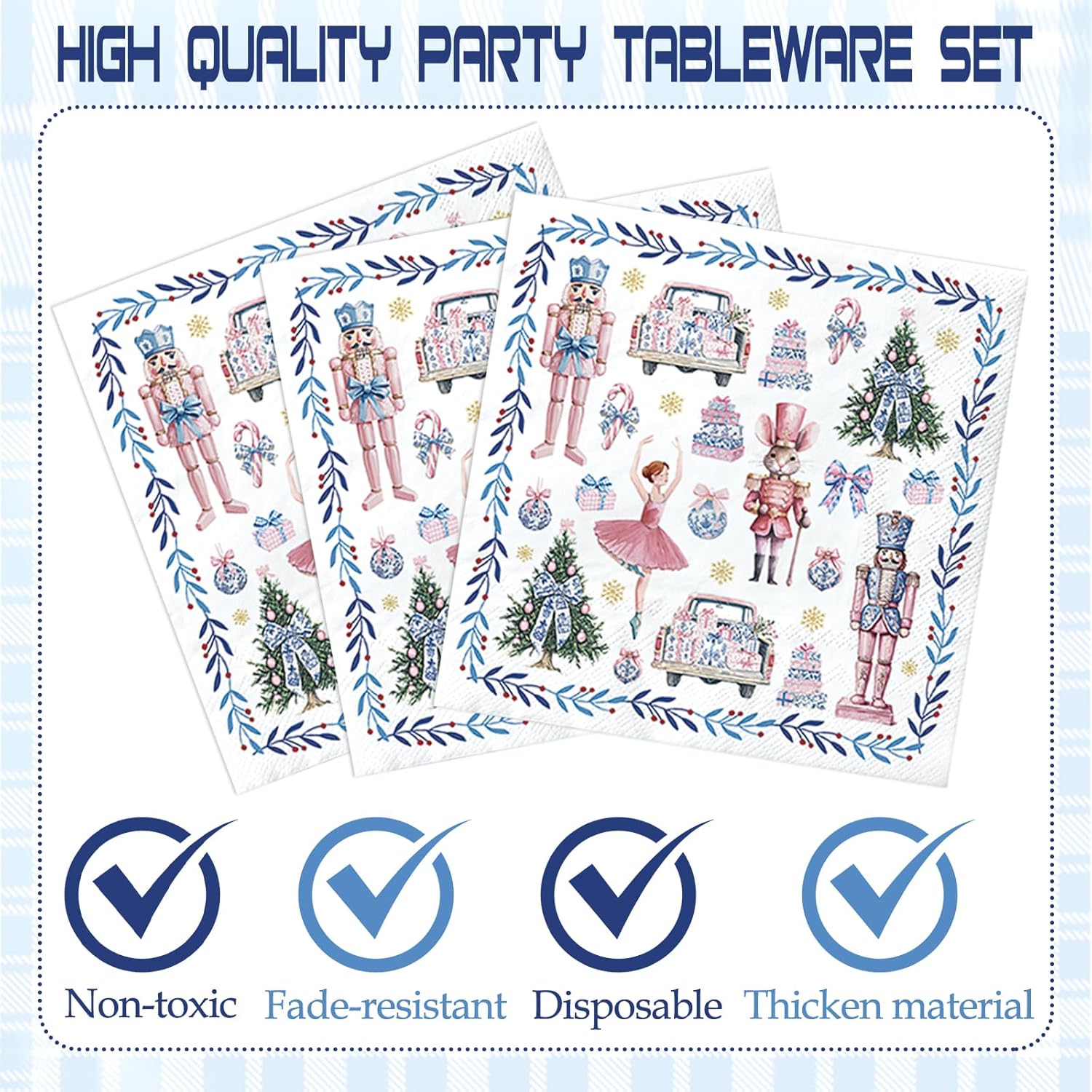 Nutcracker Christmas Plates Decor - 96 Pcs Pink Blue Nutcrackers Xmas Party Decorations Disposable Dessert Paper Plate Napkins Forks Tableware Supplies For Winter Holiday Serves 24 Guests