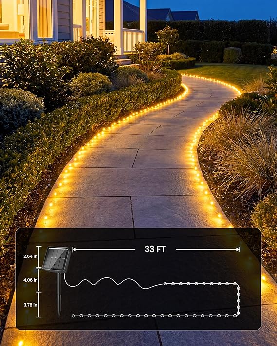 2 Pack Solar Fairy Lights Outdoor 66FT 200 LED Warm White String Lights Waterproof with 8 Modes for Patio Garden Fence Yard Christmas Party Decor