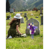 Cross For Cemetery Grave With Flowers: Outdoor Easter Grave Decorations For Cemetery - Purple Roses Artificial Flowers Memorial Wooden Cross For Gravesites