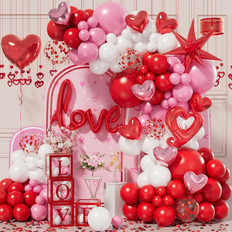 156Pcs Valentines Day Balloon Arch Garland Kit With Pink White Red Con