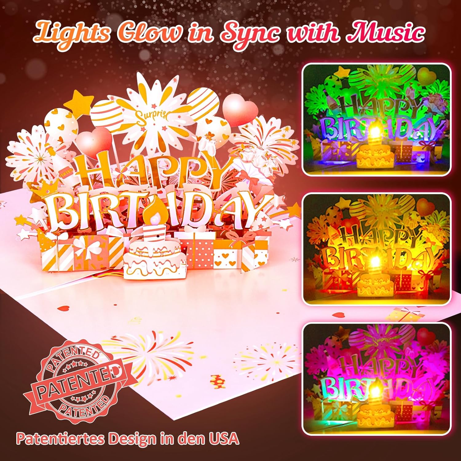 Birthday Cards For Women Pop Up Happy Birthday Card Blowable Led Candle Light And Music Birthday Gifts For Women Mom Wife Grandma Rose Gold
