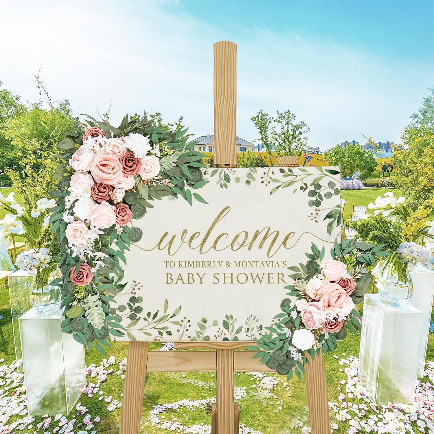 Dusty Rose Wedding Arch Flowers - Artificial Pink Flower Swag For Sign, Ceremony And Reception Backdrop Decoration - Greenery Arrangements