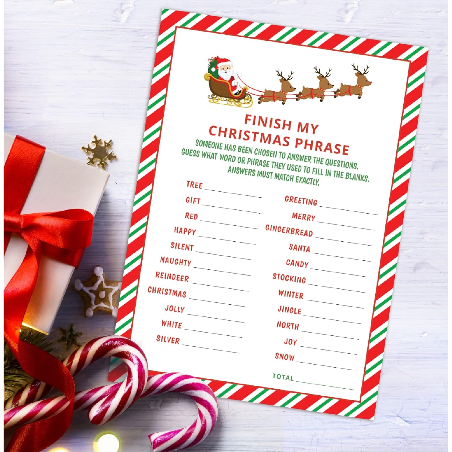 15 Christmas Phrase Fill In Word Game Cards- Holiday Party, Cookie Exchange, Office, Work, Church Group, Friends - Fun, Easy Activity For Women, Men, And Kids