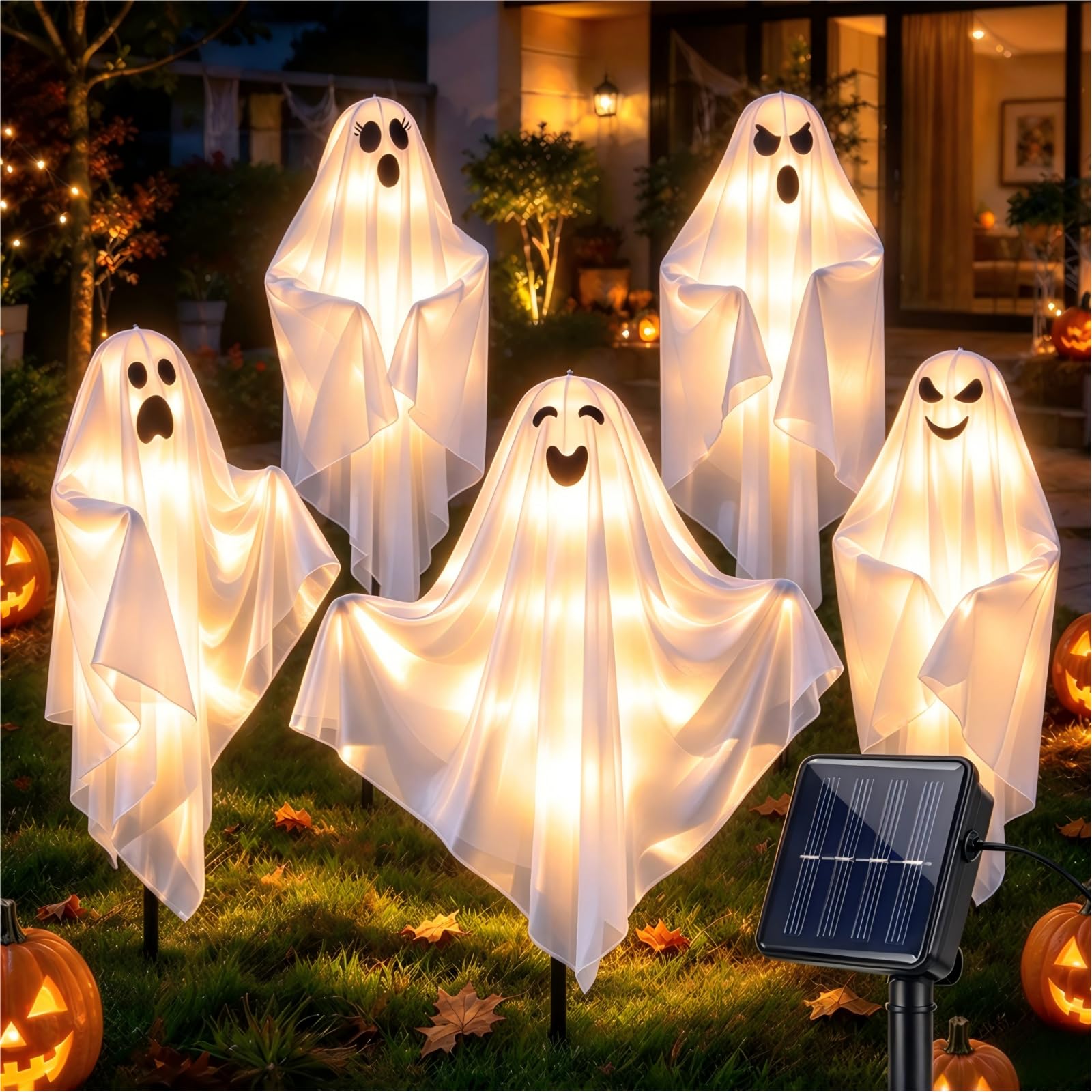 5 Pcs Halloween Decorations Outdoor - Solar Ghost Light for Yard Decor