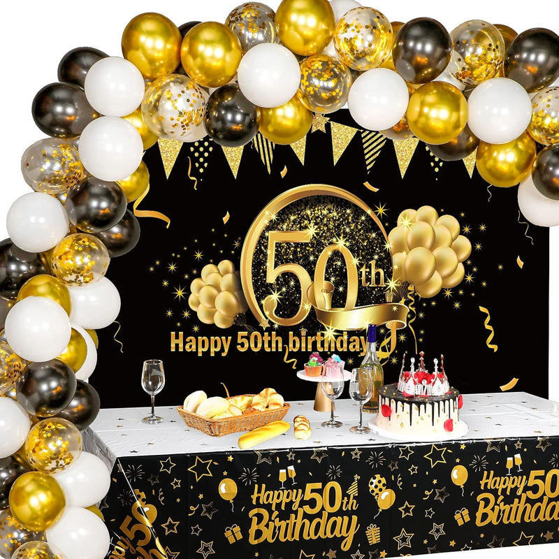 Happy Birthday Party Decorations Set Black And Gold Birthday Backdrop