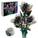 Rose Flower Bouquet Building Set,Botanical Collection Rainbow Artificial Plant Compatible With Lego Gift For Adult Home Decor(Black 120Pcs)