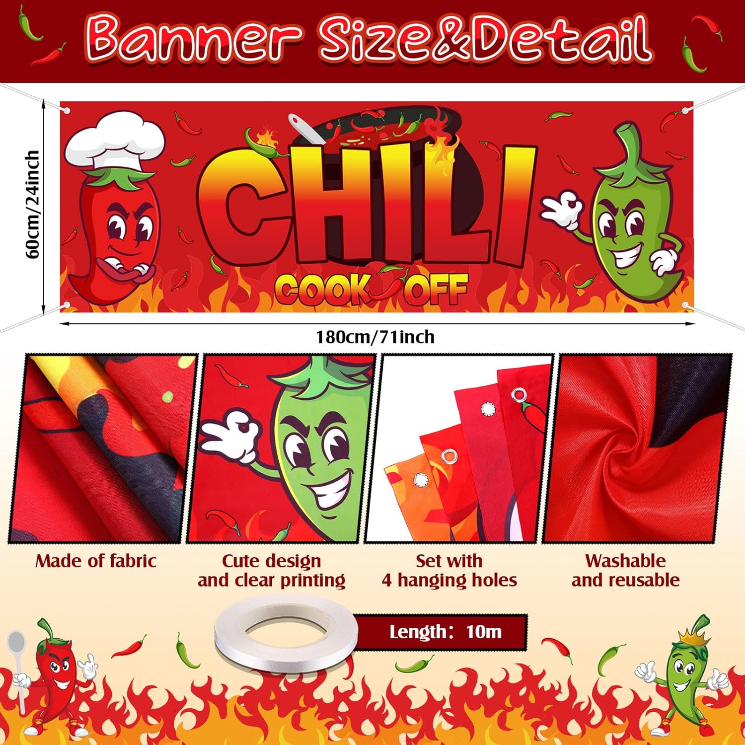 62 Pcs Chili Cook Off Decorations Set, 71" X 24" Chili Cook Off Banner, Pepper Contest Ballot Box With 60 Voting Cards For Mexican Fiesta Cooking Contest Bbq Party Supplies