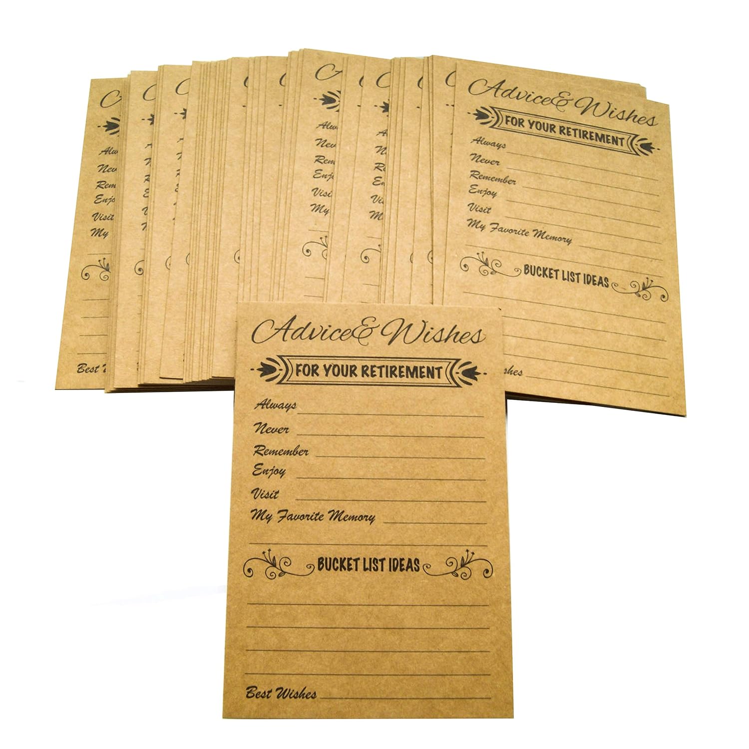 Retirement Well Wish And Advice Cards Pack Of 50 Rustic Kraft Retired Ideas Supplies And Decoration Happy Retiree Celebration Gift Bucket List Wish Funny Officially Retired