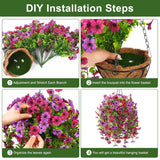 Artificial Hanging Flowers With Basket For Spring Outdoor Decoration 3 Bunches Of Silk Daisy Flower Uv Resistant For Garden Porch Patio Balcony Yard Decor (Purple Red)