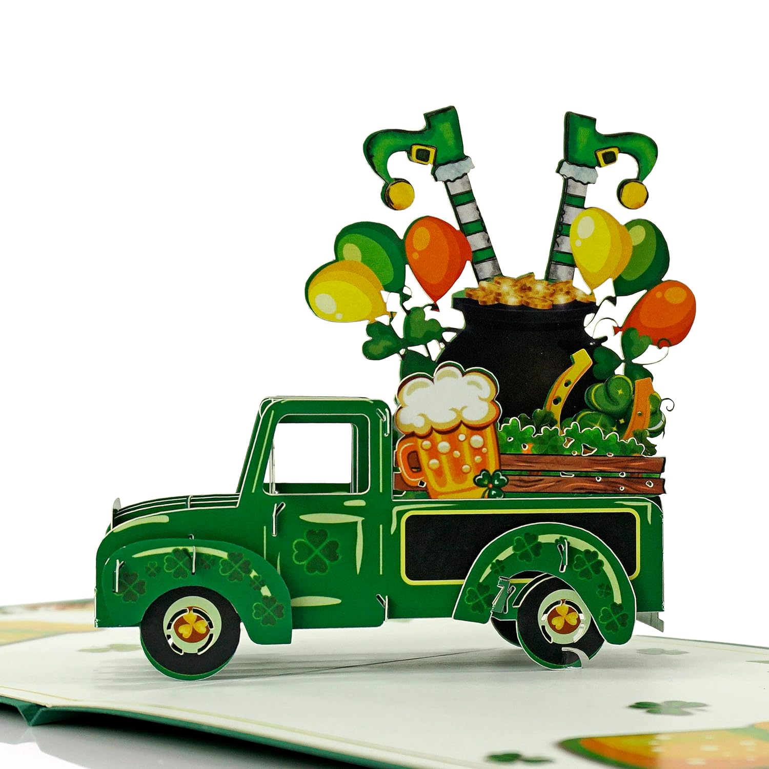 Cutpopup St Patricks Day Card Pop Up, 3D Greeting Card (Patrick Car)
