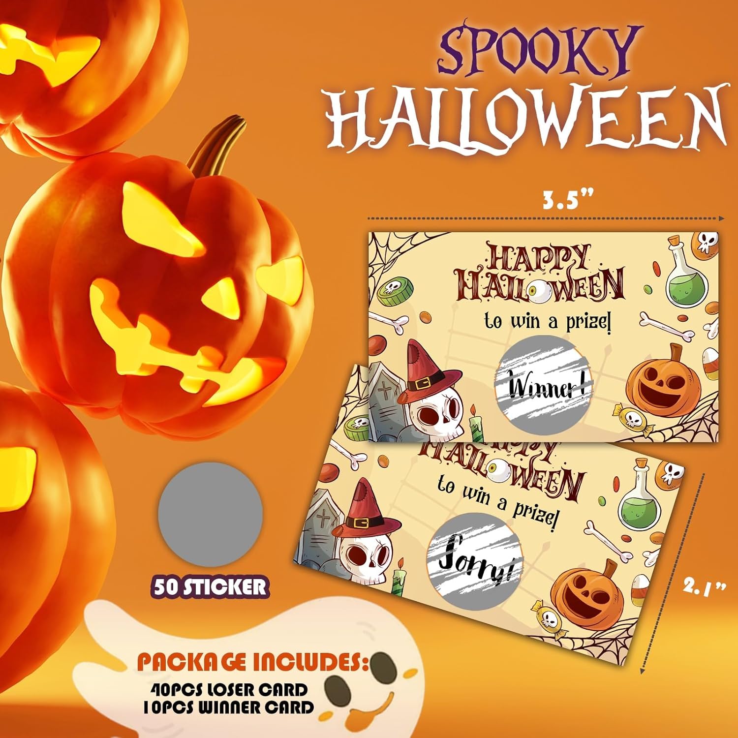 Spooky Halloween Party Games For Adults, Pumpkin Halloween Scratch Off Cards -50Pcs, Party Supplies For Small Business Favors - A05