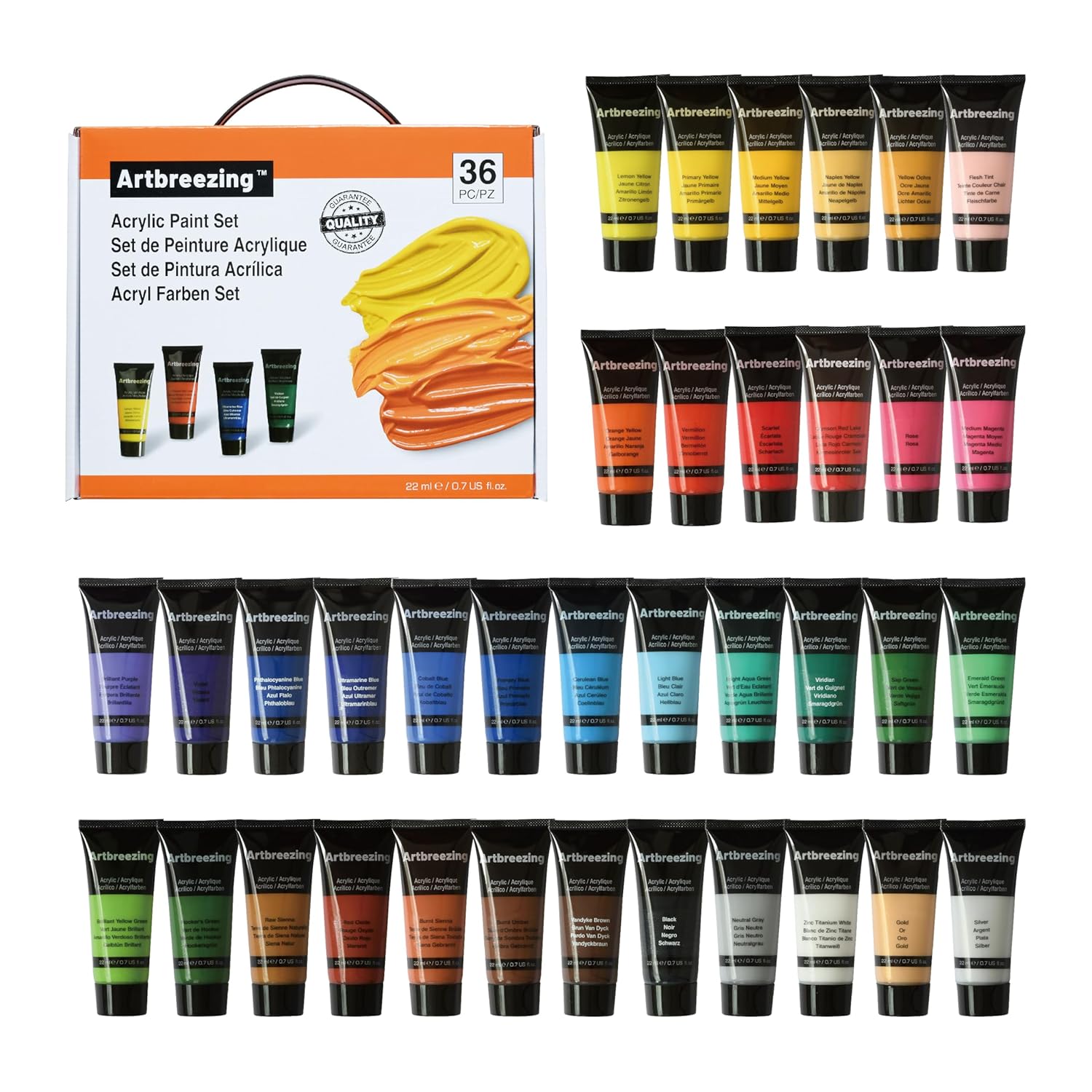 Acrylic Paint Set,36 Colors 0.74 Oz/22Ml Tubes,Highly Pigment Art Paints For Canvas,Wood,Fabric,Paper, Giftable Choice For Artists,Beginner To Pro (36 Colors)