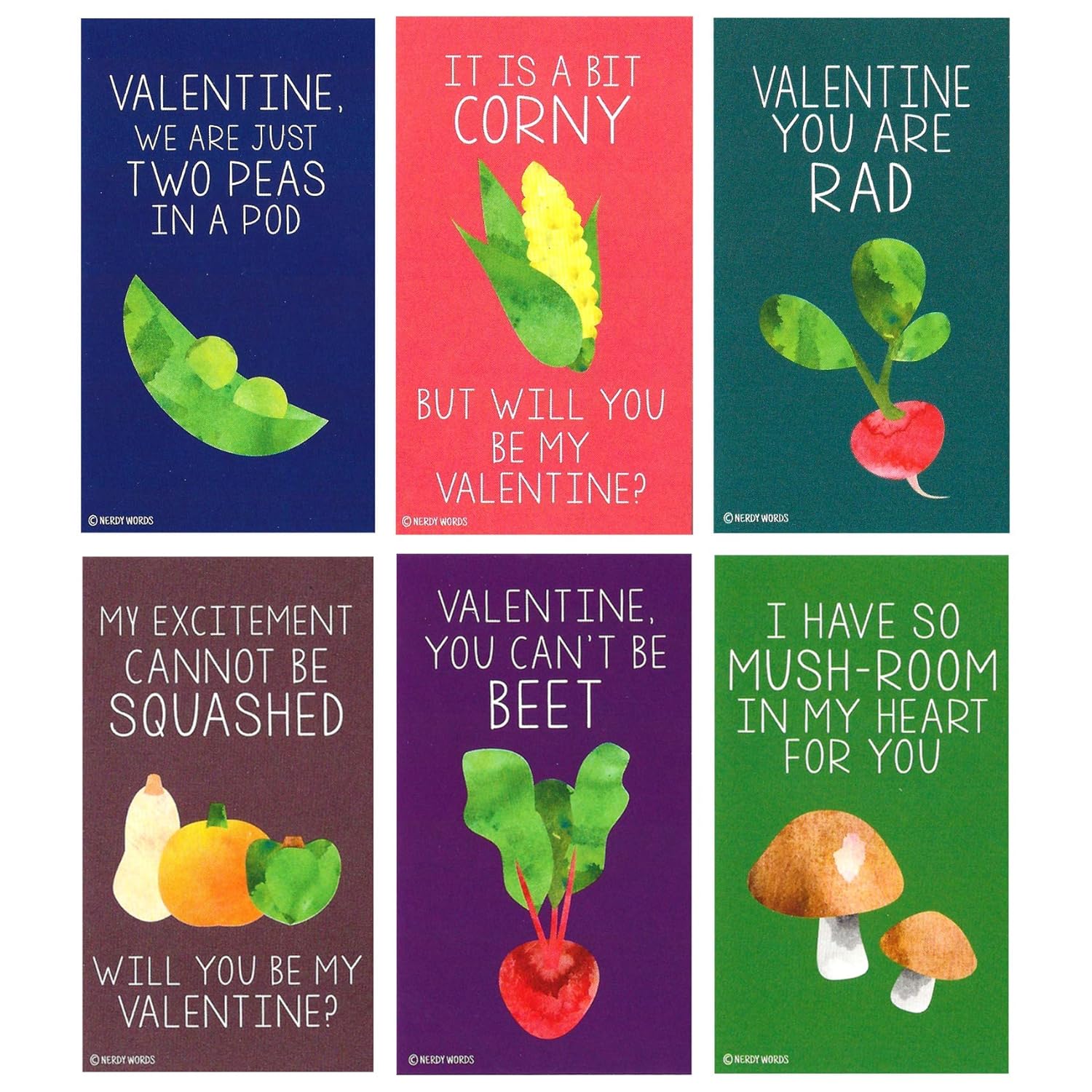 Mini Vegetable Valentines (Wallet-Sized Cards With Tiny Envelopes) For Valentine'S Day (Set Of 24)