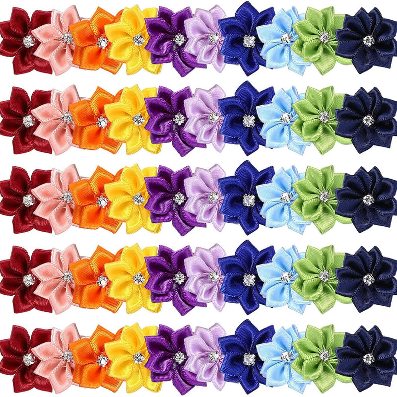 50 Pieces Satin Ribbon Flowers Bows 1.18 Inch Rhinestones Flower Sewing Appliq