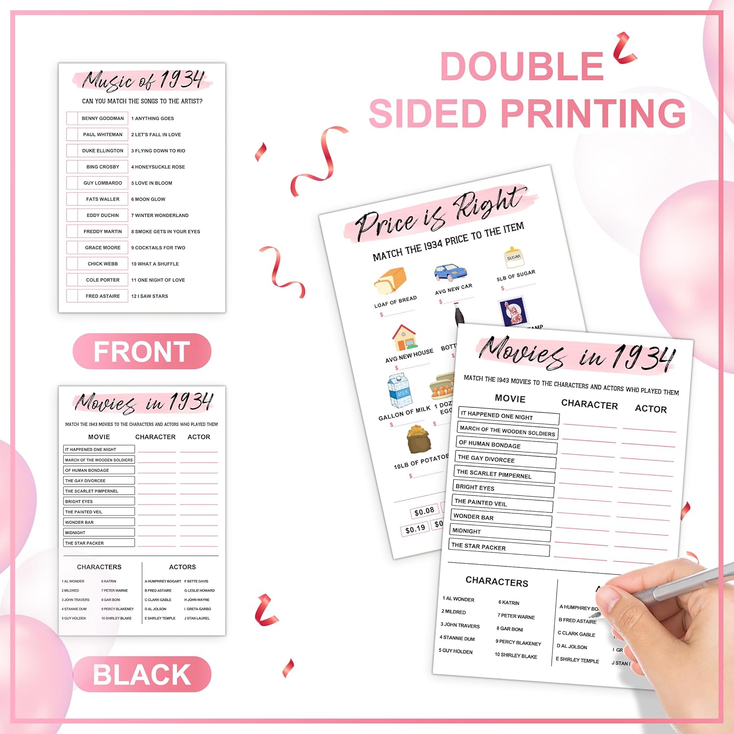 90Th Birthday Party Games Set Of 4 Games For 20 Guests 1934 Birthday Party Games Back In 1934 Games Double Sided Cards Bundle Birthday Party Supplies For Adults Pack Of 40 Cards
