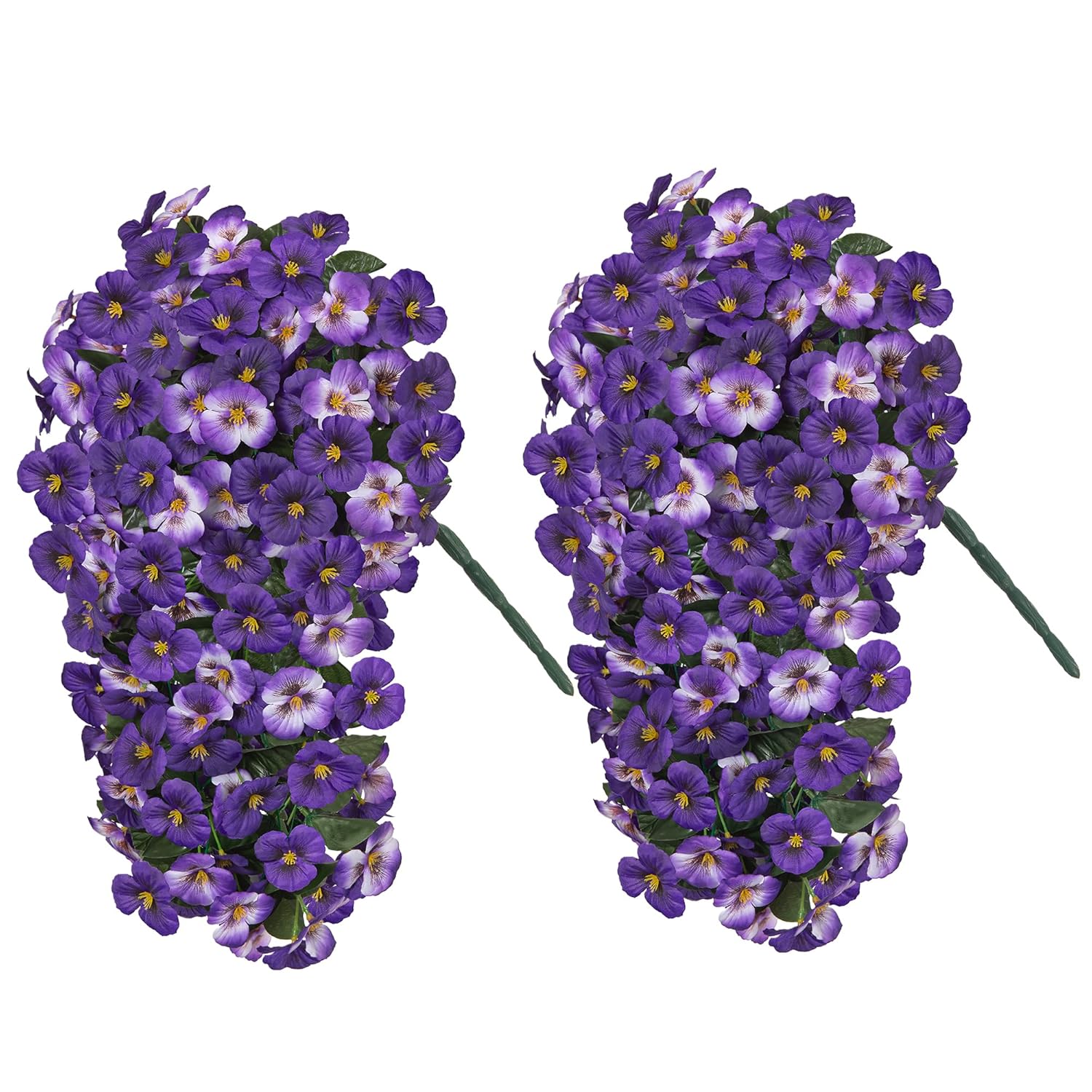 Artificial Flowers For Outdoors 2Pcs Faux Silk Pansy Vines Lush Uv Resistant Fake Hanging Flower Plants For Outside Porch Yard Patio Window Box (Mix Purple)