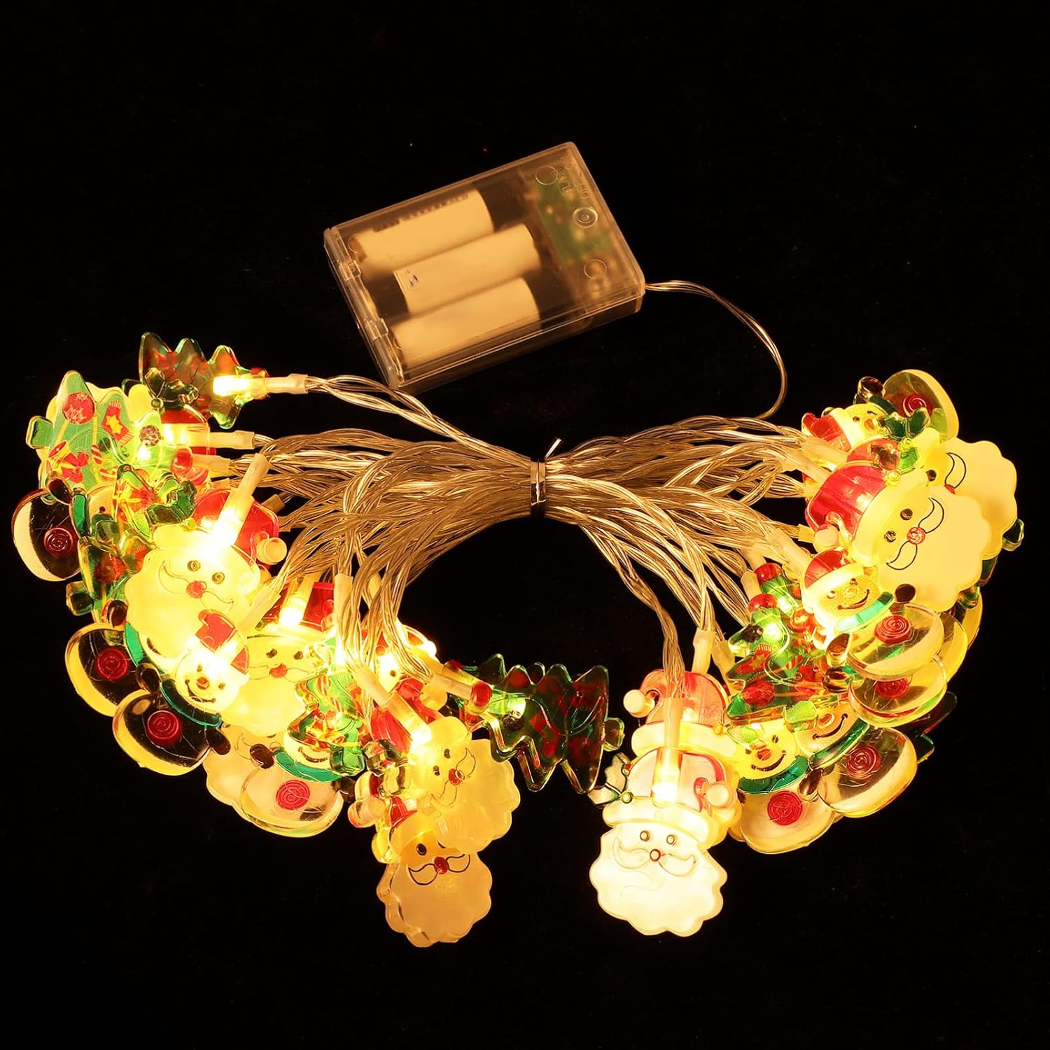 Christmas String Lights,20 Ft 40 Led Snowman Santa String Lights Xmas Tree Lights, Waterproof Fairy Christmas Lights,Bat