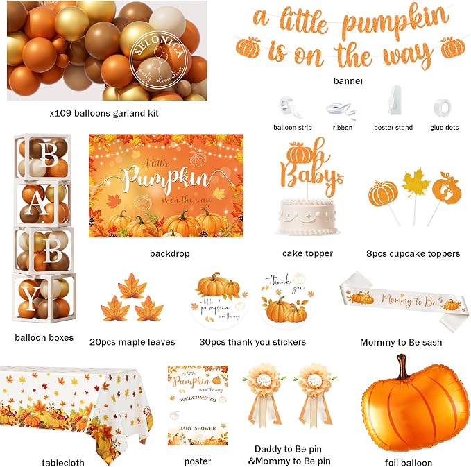 Fall Little Pumpkin Baby Shower Decorations Kit - A Little Pumpkin is On The Way Party Supplies