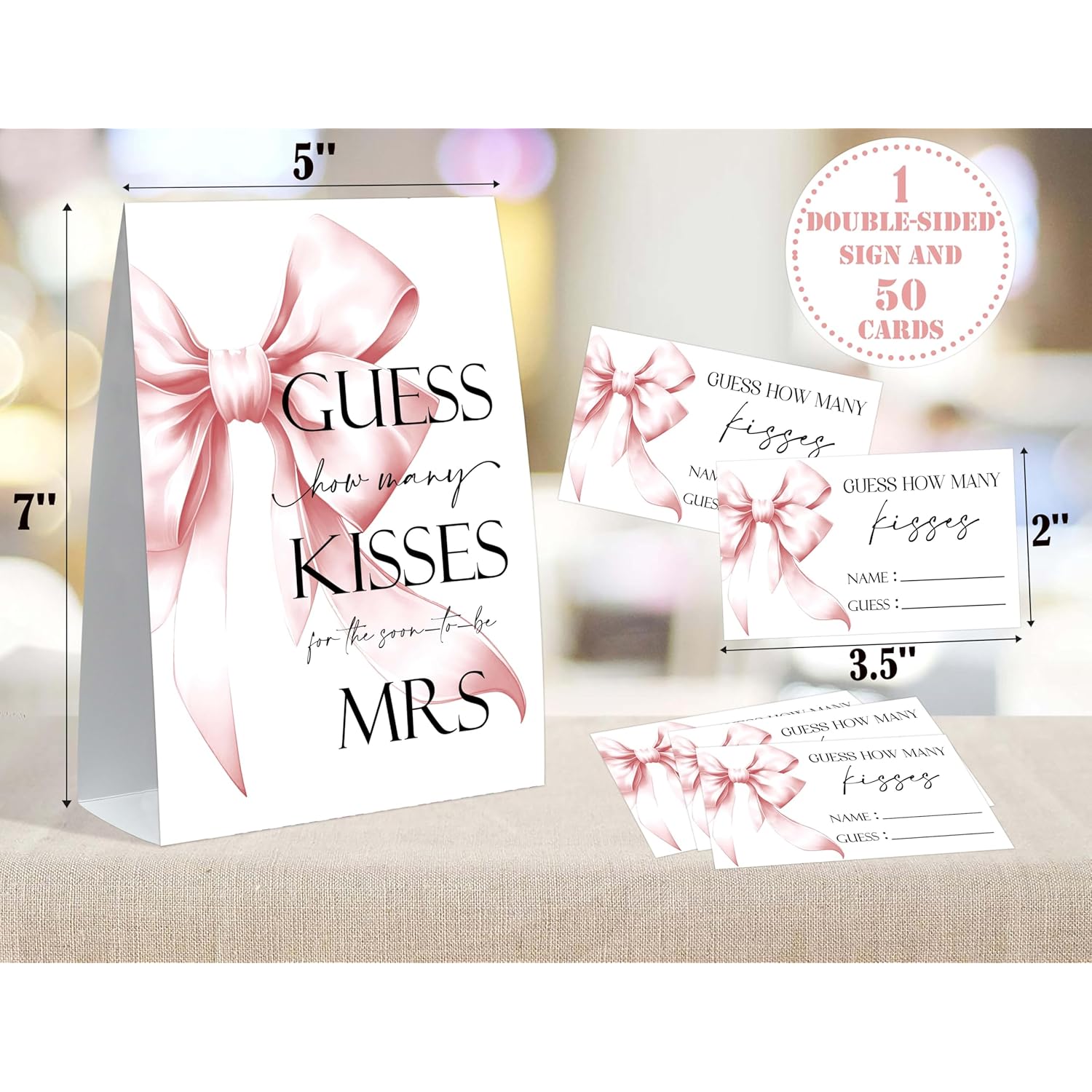 How Many Kisses Bridal Shower Game, Pink Bow Bridal Shower Sign And 50 Cards, Wedding Games For Reception, Engagement Party Games, Wedding Party Decorations, Newlyweds Gifts For Couples,1