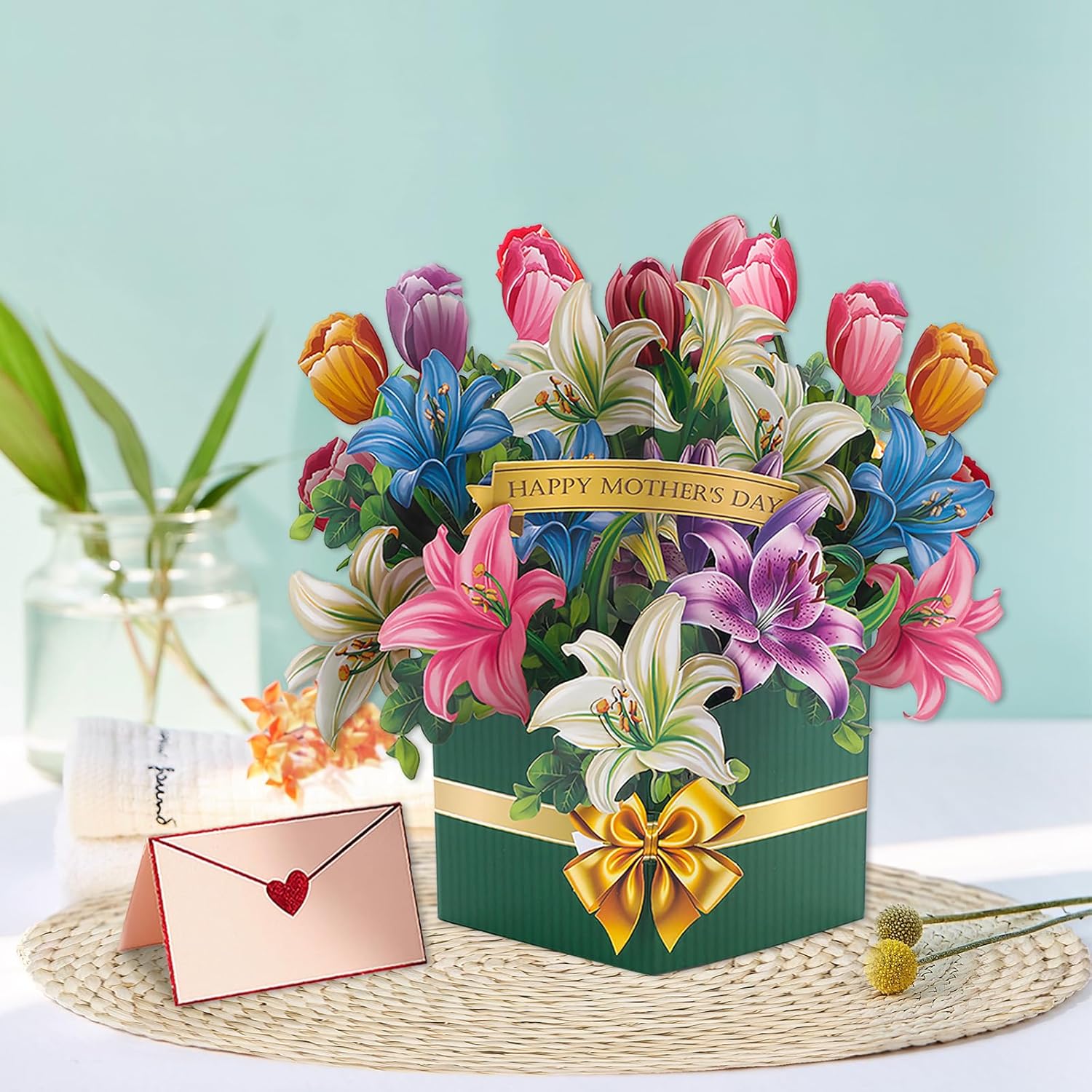 Paper Pop Up Floral Mother’S Day Card For Mom Grandma, Tulip And Lily Bouquet, 3D Floral Card Gifts For Women On Birthdays, Anniversaries, Thank You & Valentine'S Day With Envelope