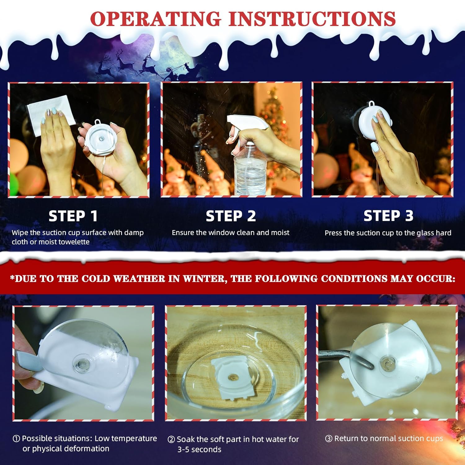 Christmas Window Decorations 3 Pack Wreath Gift Box Santa Claus Christmas Window Lights With Suction Cups, Battery Opera