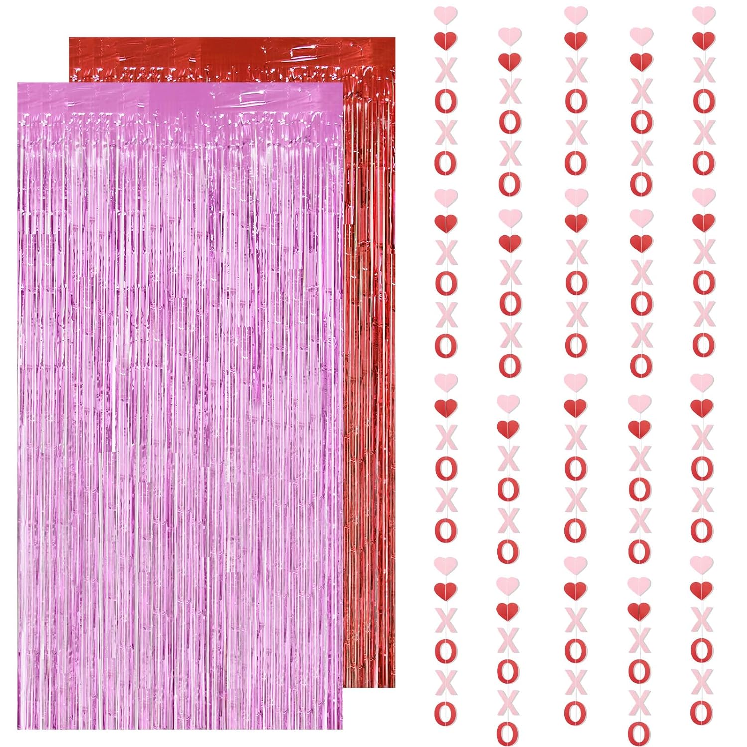 12 Pcs Valentines Day Decorations For Home, 8 Pcs Xoxo Garland Banner & 4 Pcs 3.3 X 6.6 Ft Tinsel Backdrop Fringe Curtains For Valentine'S Day