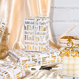 3D Kraft Birthday Wrapping Paper Roll - Mini Roll - 17 Inch X 16.5 Feet - Gold And White Happy Birthday Lettering Design With Embossed Perfect For Holiday, Party Celebration