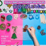 Silicone Mat For Resin Molds, 2 Pcs 15.7" X 11.7" Playdough Mat, Silicone Mats For Crafts, Jewelry Resin Molds Mats, For Resin, Clay, Paint, Blue & Rose Red
