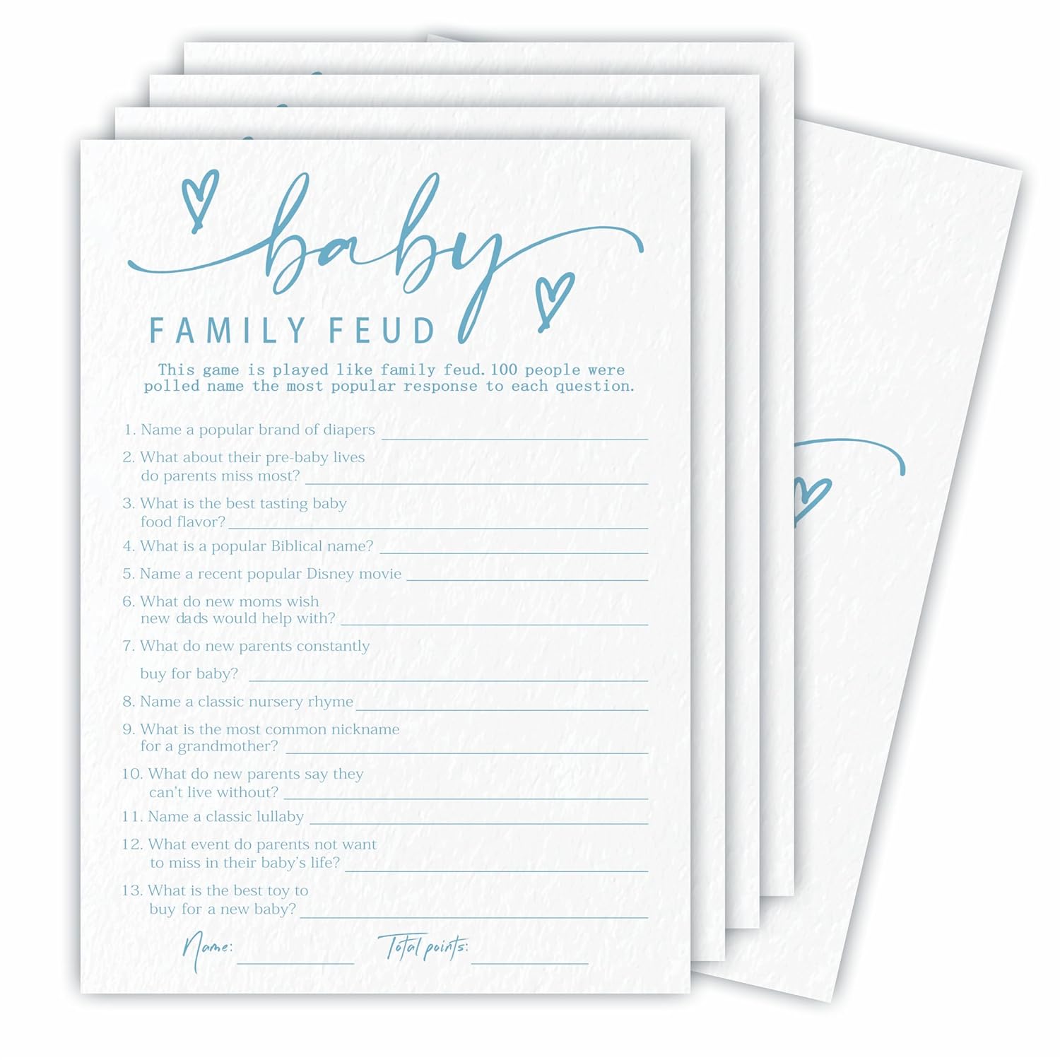 Baby Family Feud Game Set For Baby Shower - Minimalism White & Blue - 30 Double-Sided Fill In Style Game Cards With Answer Cards, Gender Reveal, Announcement, Party Favor & Supplies - A04