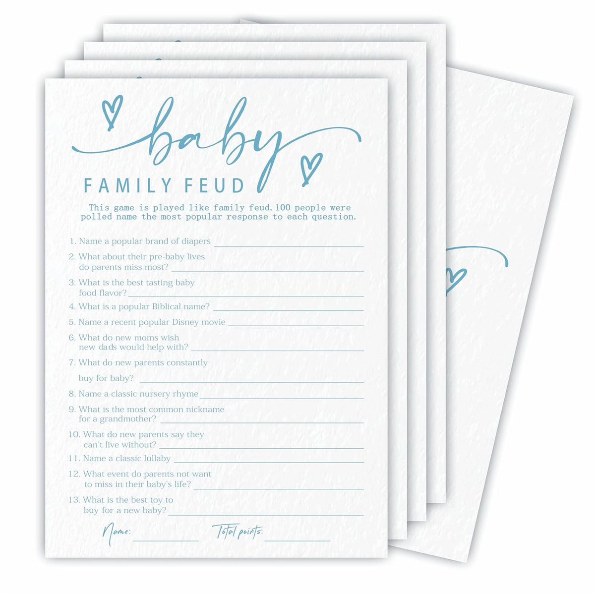 Baby Family Feud Game Set For Baby Shower - Minimalism White & Blue - 30 Double-Sided Fill In Style Game Cards With Answer Cards, Gender Reveal, Announcement, Party Favor & Supplies - A04