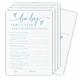 Baby Family Feud Game Set For Baby Shower - Minimalism White & Blue - 30 Double-Sided Fill In Style Game Cards With Answer Cards, Gender Reveal, Announcement, Party Favor & Supplies - A04