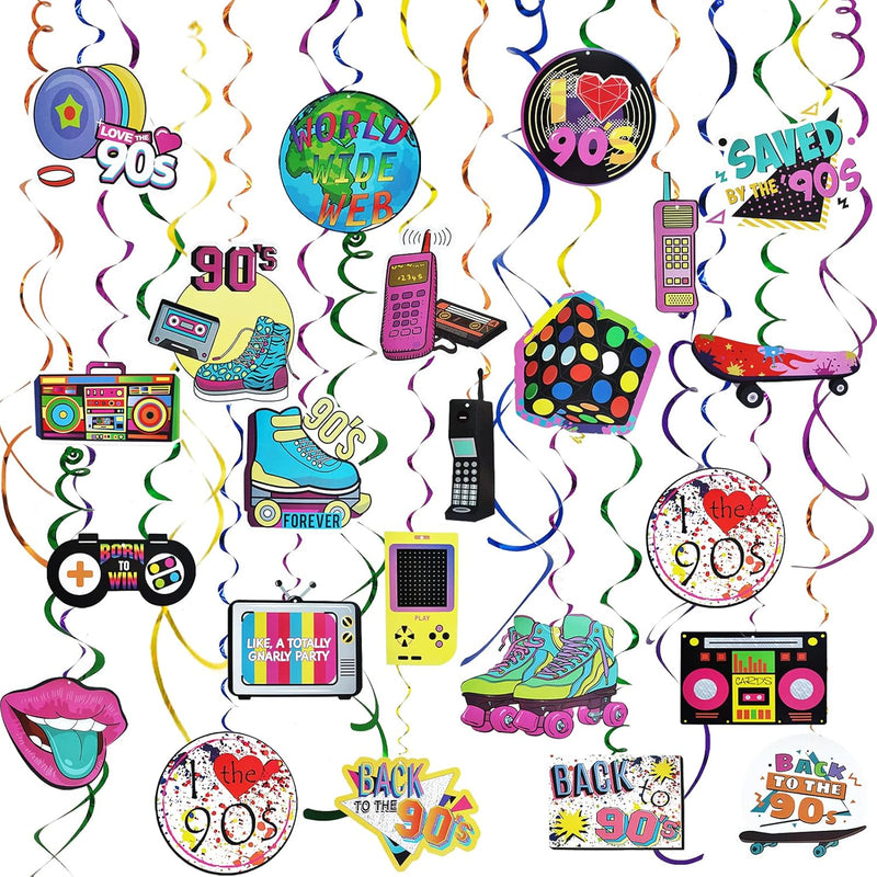 30 Pcs 90S Party Decorations Hanging Swirls For Adults Back To 1990'S