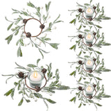 6 Pieces Christmas Pillar Candle Rings Frosted Mistletoe Wreaths With Pearl Accents Artificial Wreath Holiday Candle Rings For Holiday Parties And Home Decor