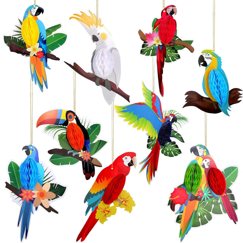 9 Pieces Tropical Birds Honeycomb Paper Cutouts Rio Luau Party Hanging