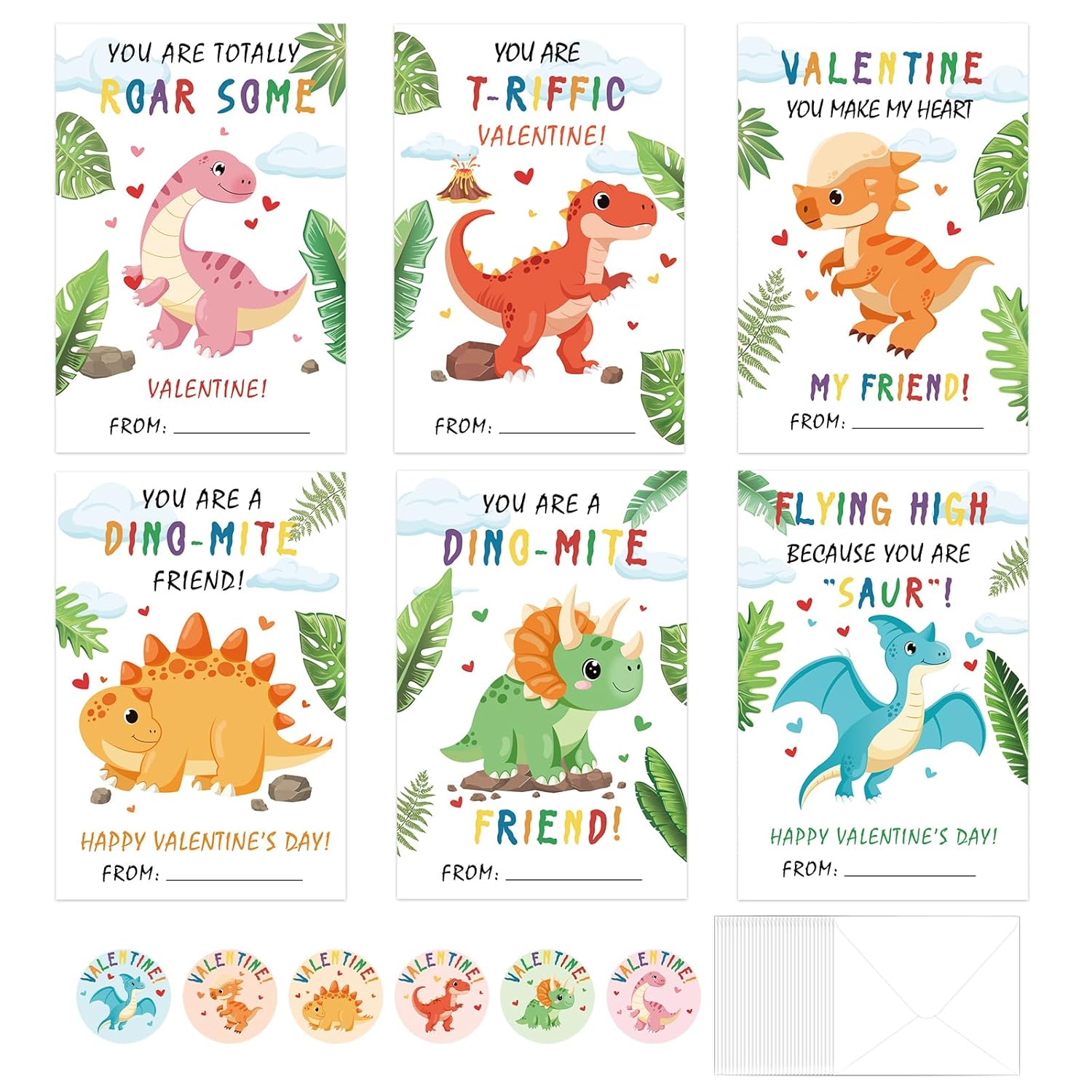 Valentines Day Cards For Kids 24Pcs Dinosaur Valentines Greeting Cards Bulk Valentines Gifts Exchange Cards With Envelopes And Stickers For Boys Girls School Classroom Exchange Gift