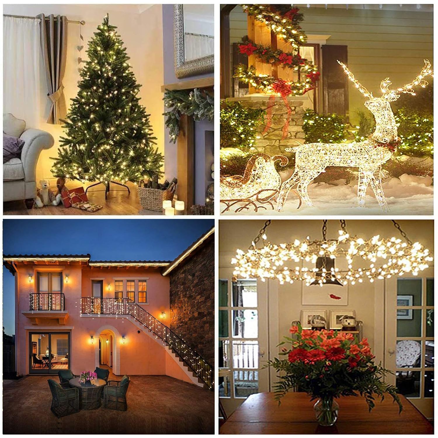 Outdoor Indoor String Lights Christmas 500Led Warm White Fairy Lights 164Ft Green Wire Dimmable With Remote Control, Wat