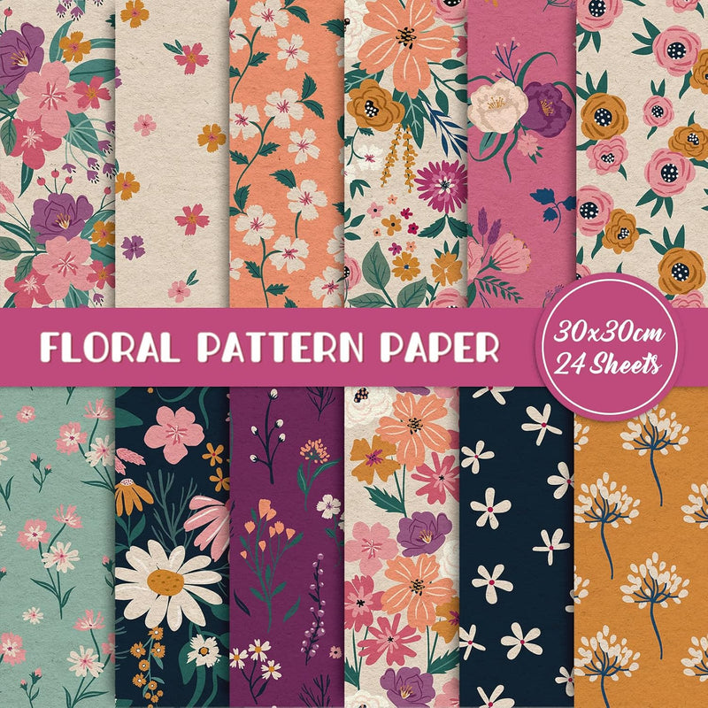 12 Designs Spring Pattern Paper Pack 24 Sheet Vintage Floral Scrapbook